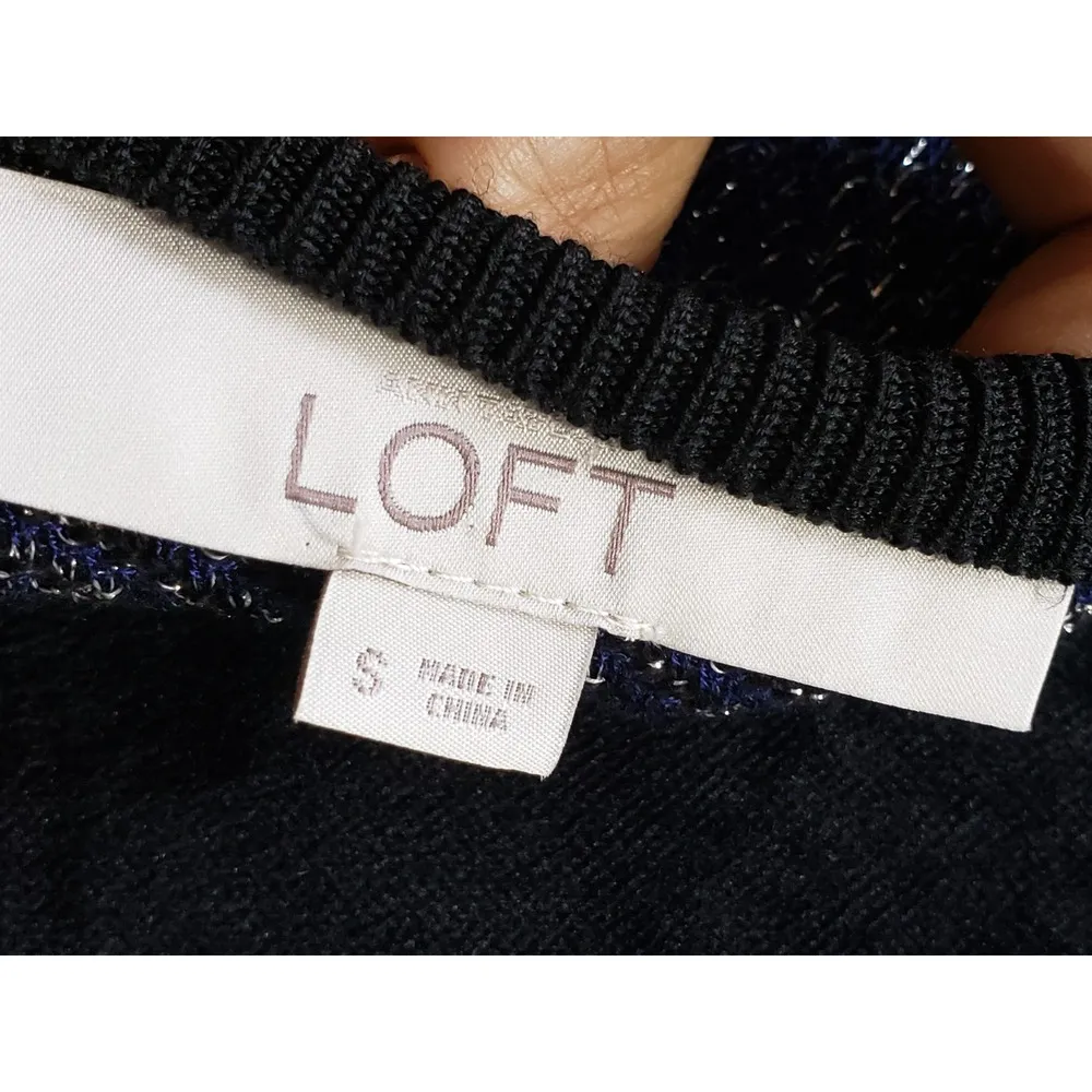 Loft Women's Blue & Black Cotton Long Sleeve Metallic Sparkle Cardigan Sweater S - Image 7