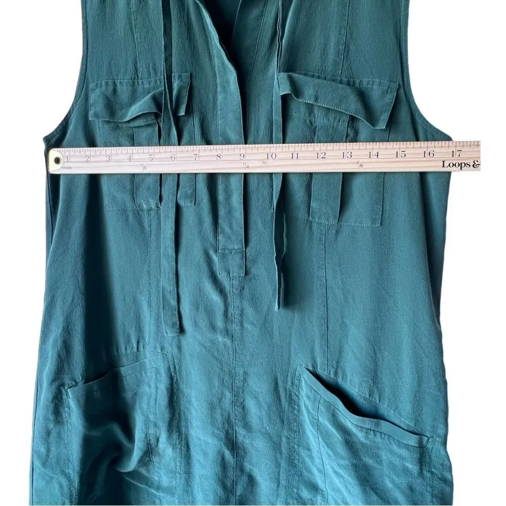 Women's dress 100% Silk madewell green front button pockets belt light color S. - Image 7