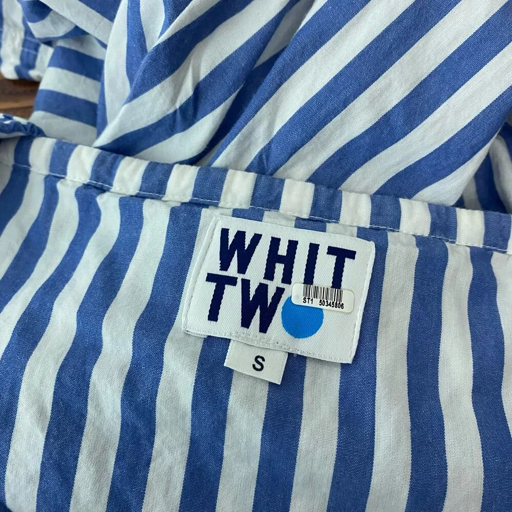 WHIT Two Vertical Striped Open Shoulder Ruffle Dress Blue White Size Small - Image 4