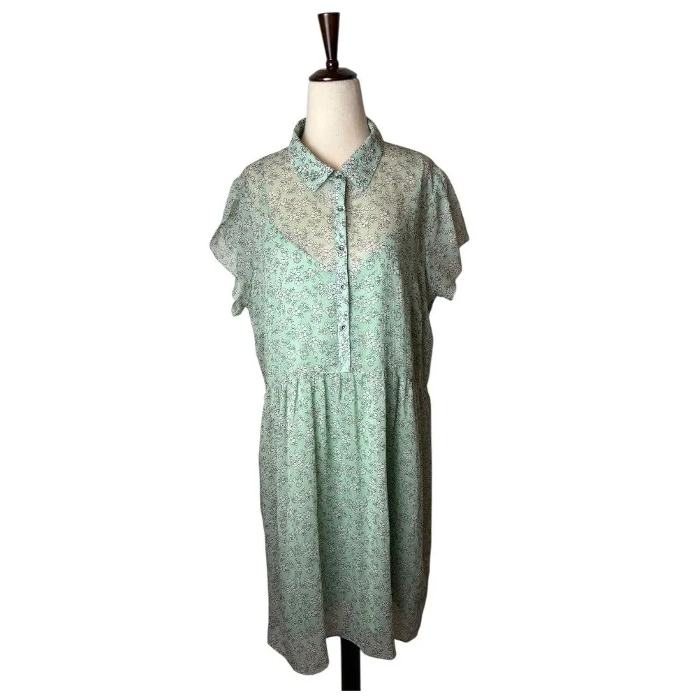 Abercrombie & Fitch Dress Women XL Green Floral Collared Mini NWT Boho Whimsical - Image 2