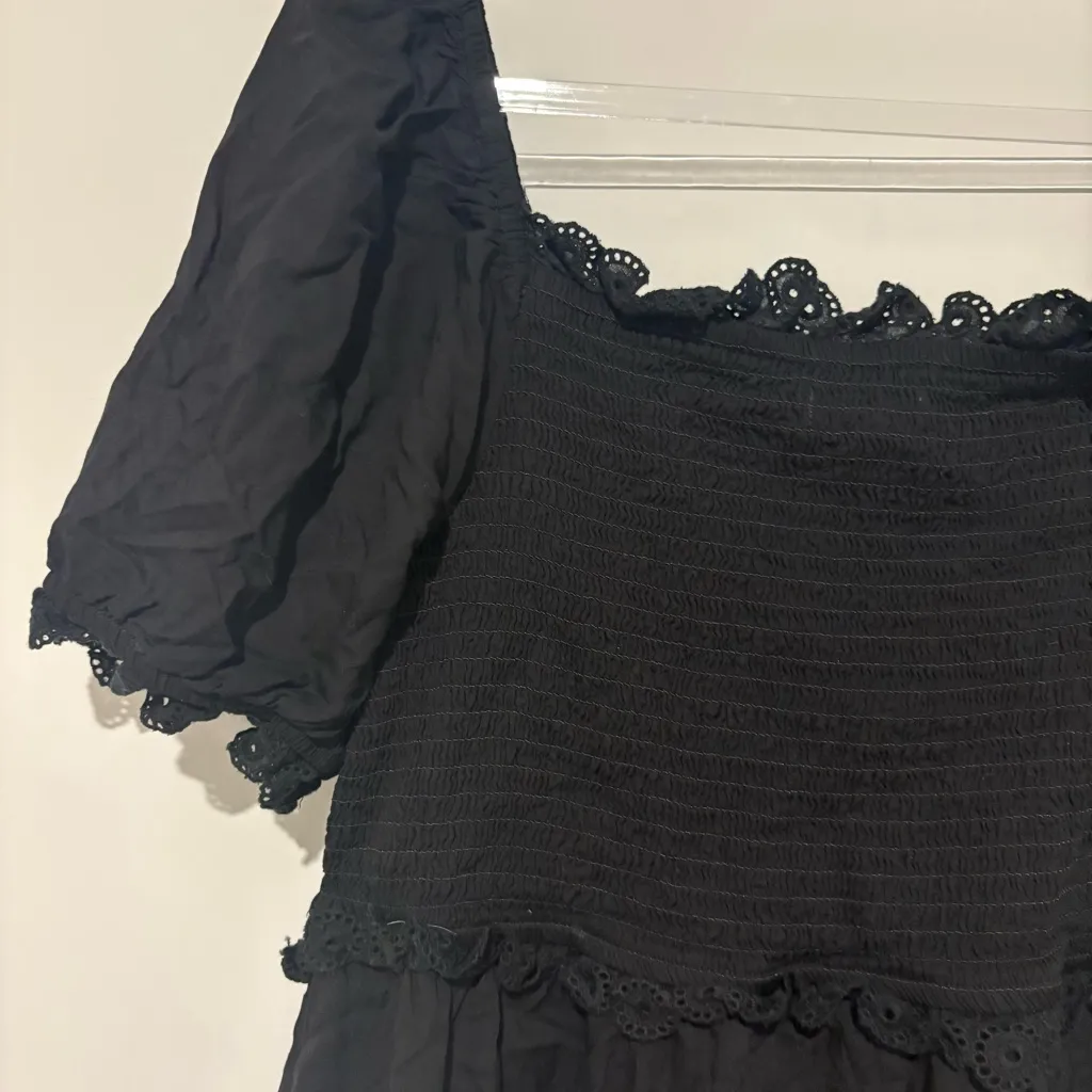 Topshop shirring eyelet broderie trim mini dress black‎ size 12 - Image 6