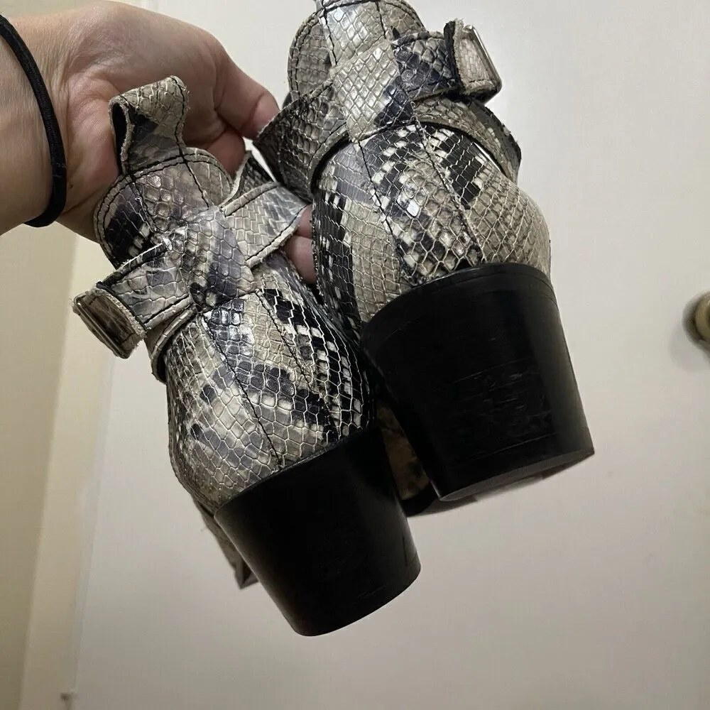 ALLSAINTS Ivory Leather Darcy Pointed Toe Cutout Snakeskin Ankle Booties 38 US 8 - Image 8