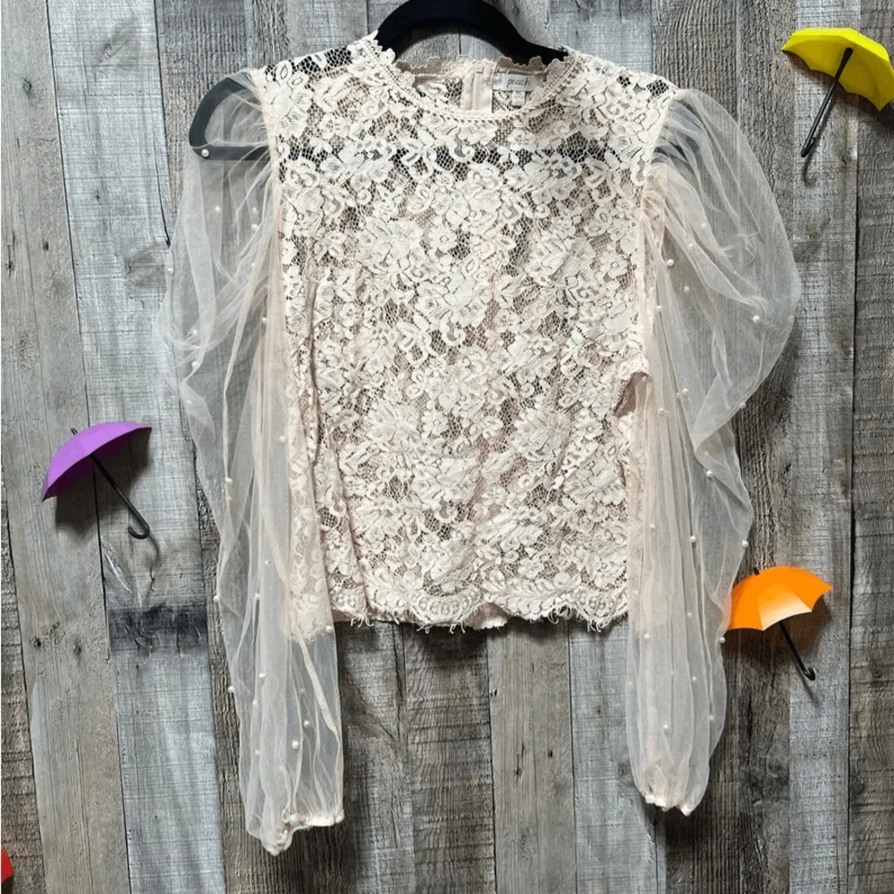 NWT PEACH COUTURE Pink Embroidered Lace long sleeve Top small - Image 9