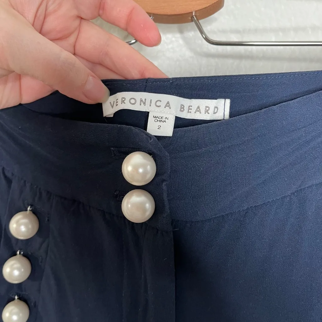 Veronica Beard Adley Sailor Navy Pearl Button-Front Wide-Leg Pants Size 2 - Image 4