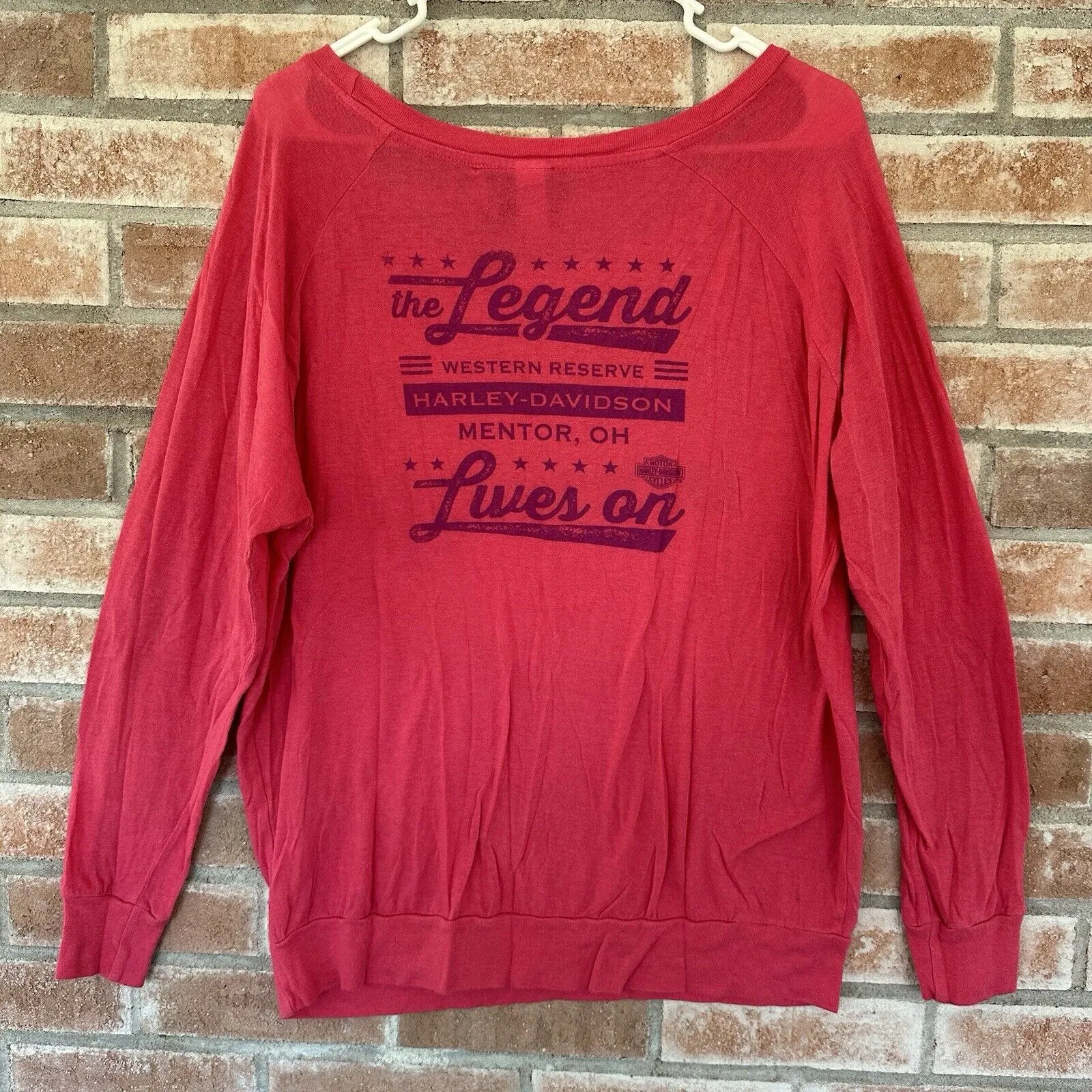 Harley Davidson Long Sleeve Tee Oversized Mentor Ohio Small Pink - Image 5