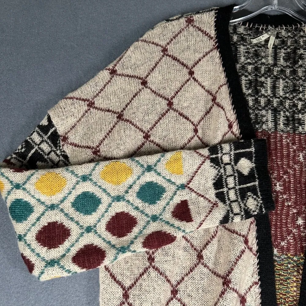 Gimmicks BKE Womens Medium Wool Blend Flyaway Cardigan Sweater Open Front Lace Tan - Image 2