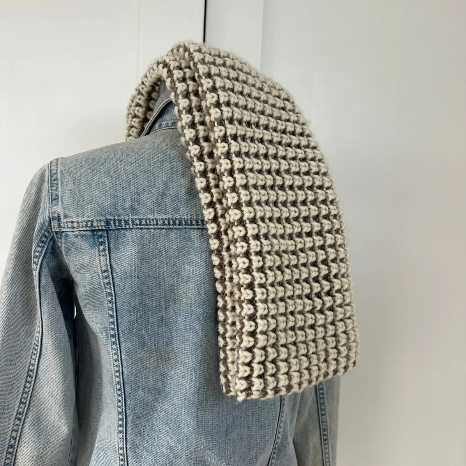 Chunky Knit Infinity Scarf Cream Brown Boho Winter Warm Cottagecore Minimalist - Image 5