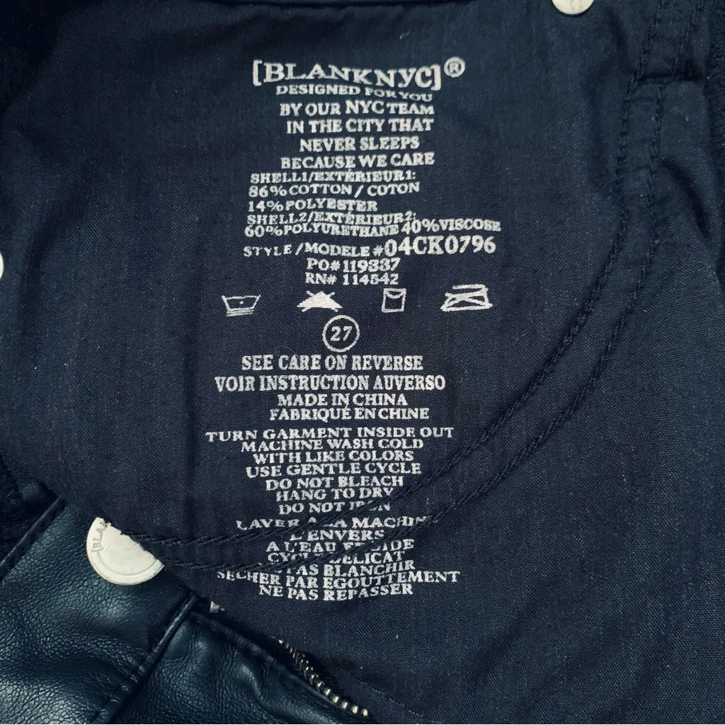 BlankNYC Twist of Fate Black Vegan Leather & Denim High Rise Mini Raw Hem Skirt - Image 8