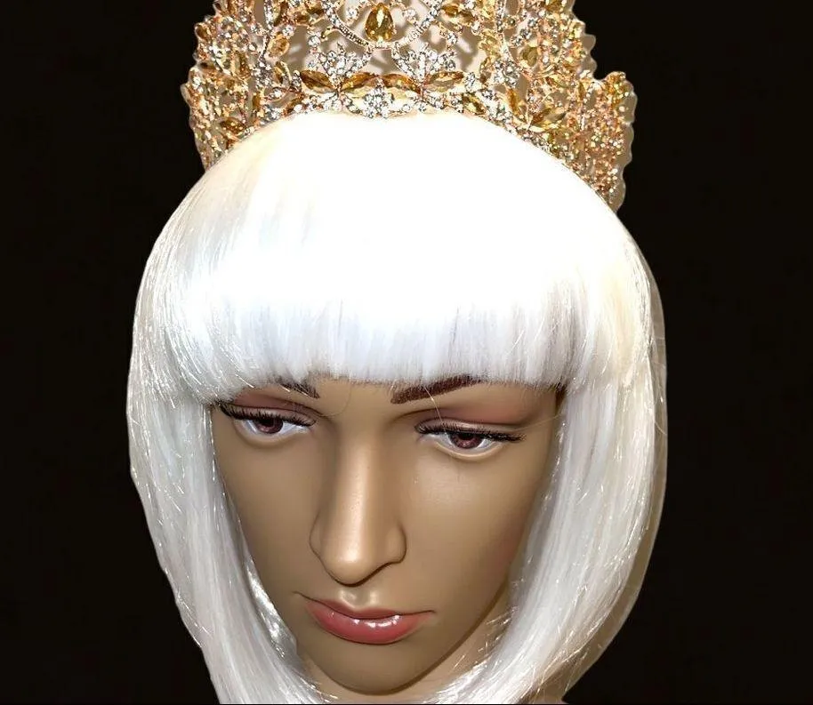 Crystal and topaz tiara! Gold tiara with crystal and topaz stone design! - Image 2