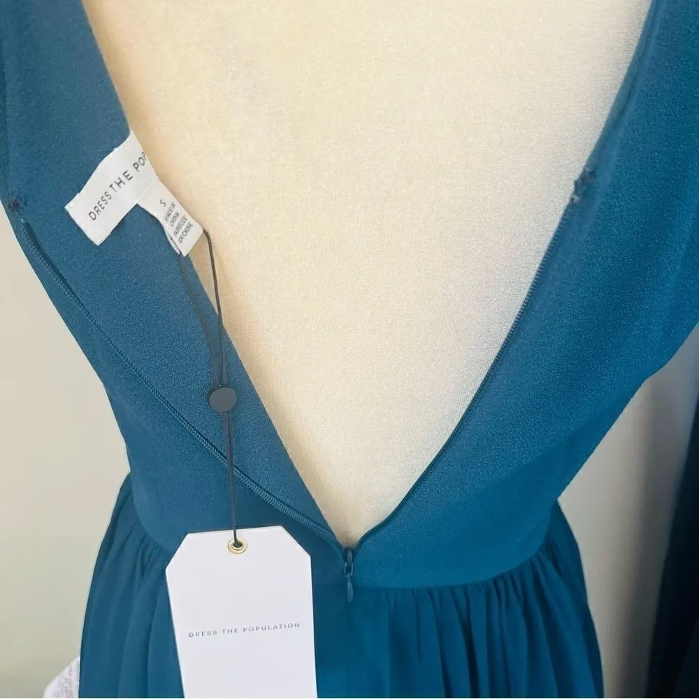 DRESS THE POPULATION Corey‎ Dress, Fit & Flare, Blue/Green Pine, Small 4/6, NWT - Image 8
