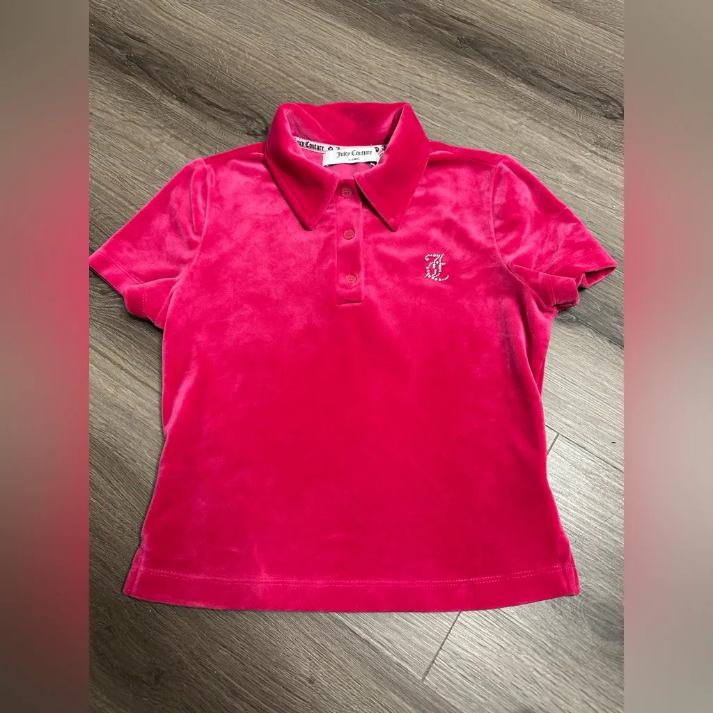 💗 New Juicy Couture Crop Velour Polo in Pink Women's Size XS - Image 2