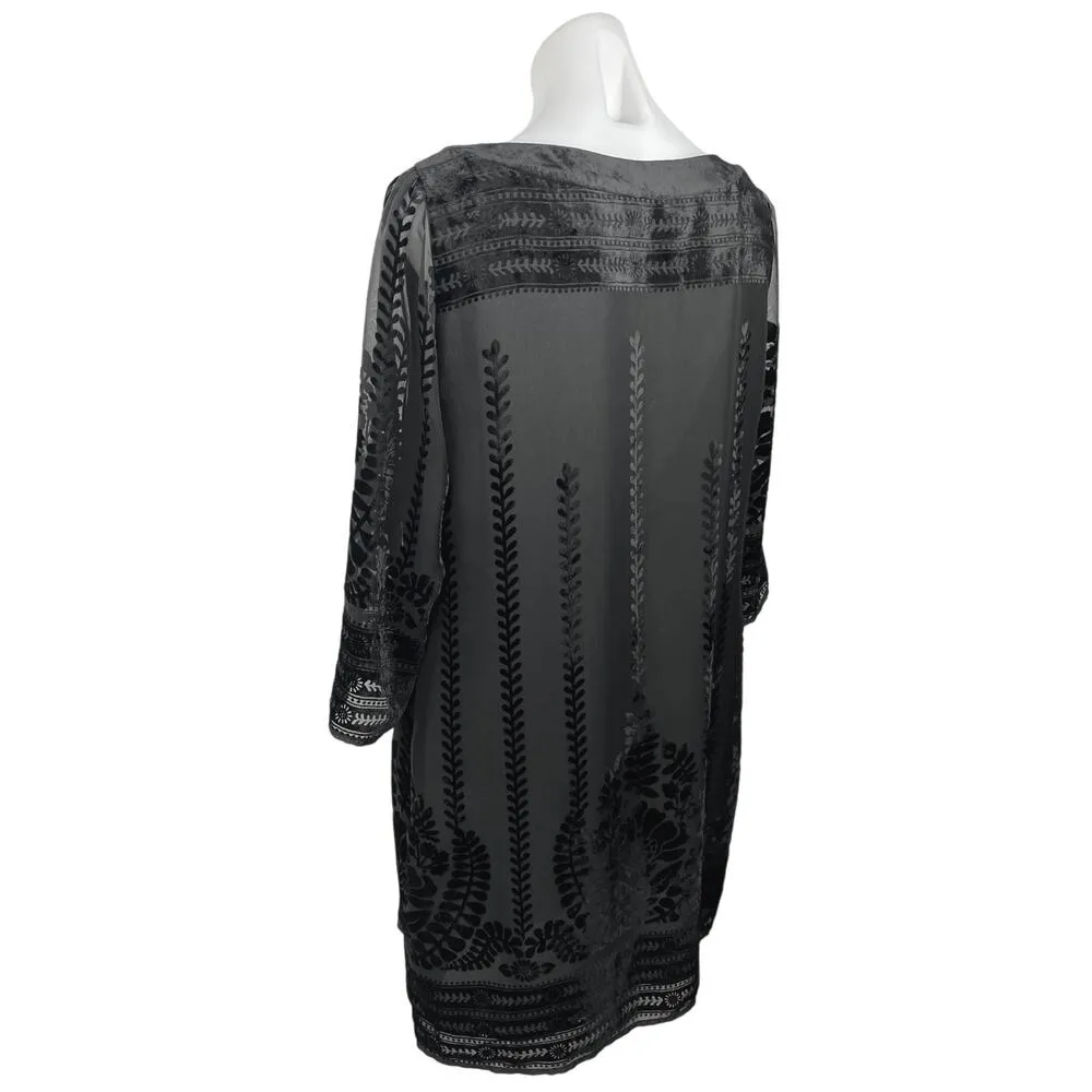 Marks & Spencer Women's Black Floral Boat Neck 3/4 Sleeve Mini Shift Dress Sz 10 - Image 2