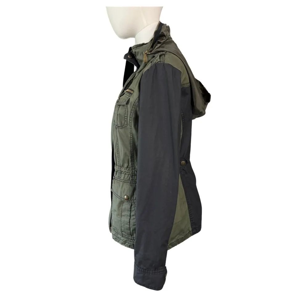 Michael Kors Green & Black Utility Jacket Women’s Small | Canvas Zip Hooded VGUC - Image 2
