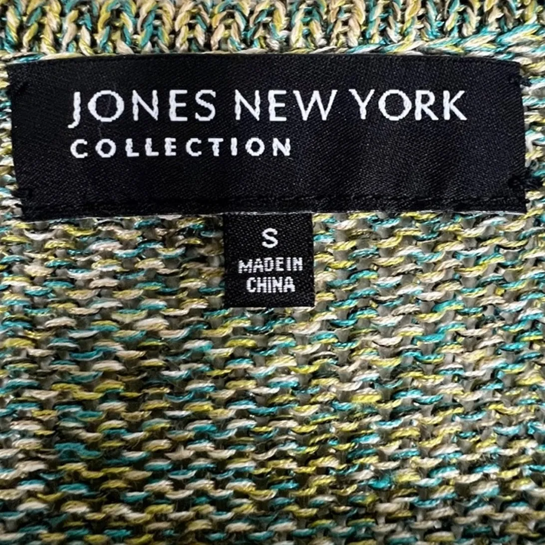 Jones New York Cardigan Womens S Green Yellow Knit Asymmetric Hem Linen Coastal - Image 4