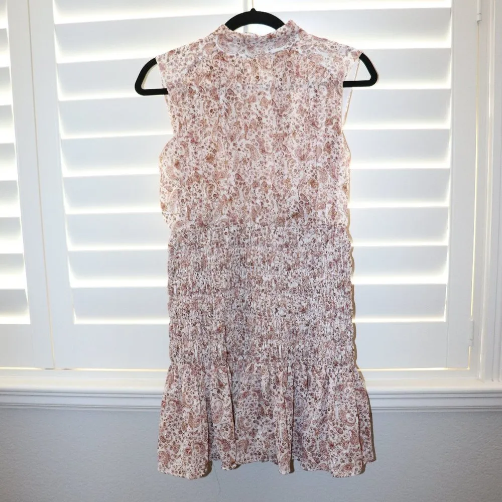 House Of Harlow Shona Joy Colette Mockneck Smocked Paisley Metallic Mini Dress - Image 3