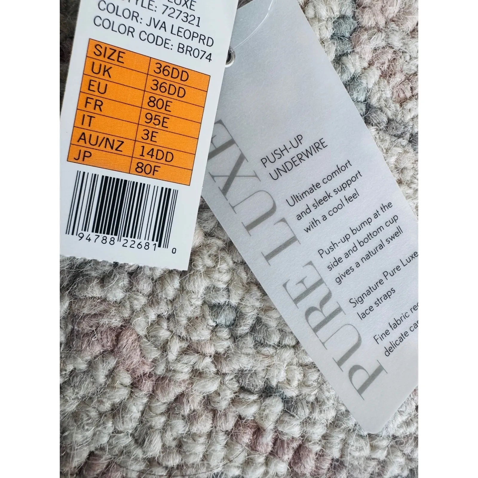 Natori Pure Luxe Underwire Push Up Bra, Leopard Print, Size 36DD, (36E), NWT - Image 5