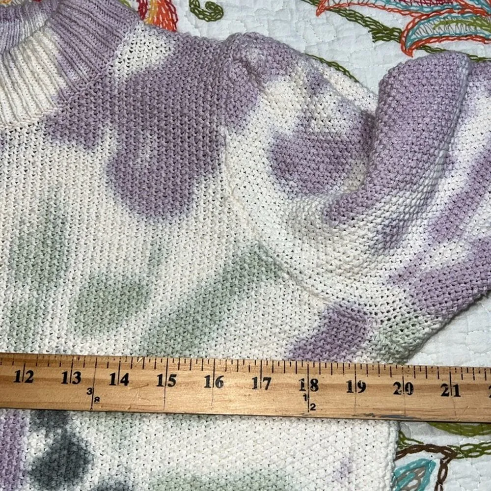 Madewell women's size medium tie dye puff sleeve ls sweater purple green cream - Image 6