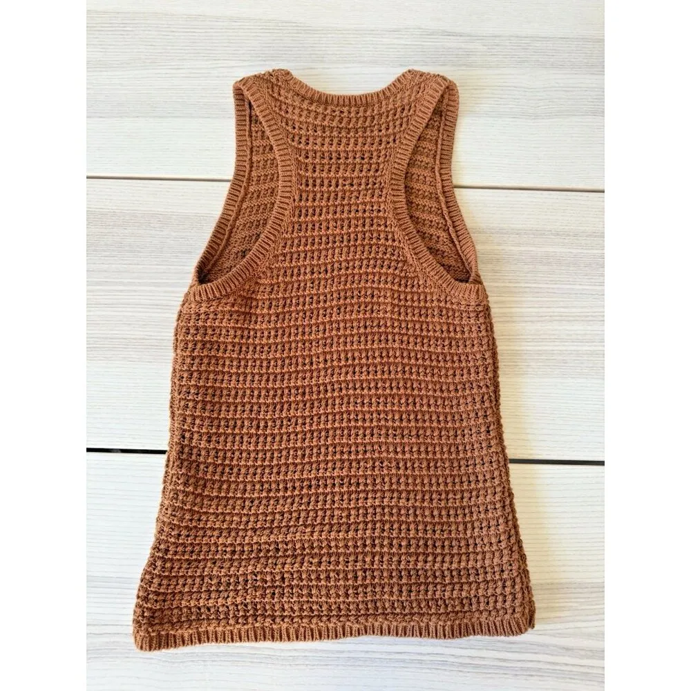 Madewell Crochet Knit Crewneck Sweater Tank Womens Warm Coffee S - Image 5