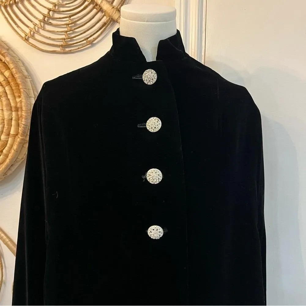 Vintage Black Velvet Cape Cloak Rhinestone Button WhimsyGoth Formal Luxury M Size M - Image 4
