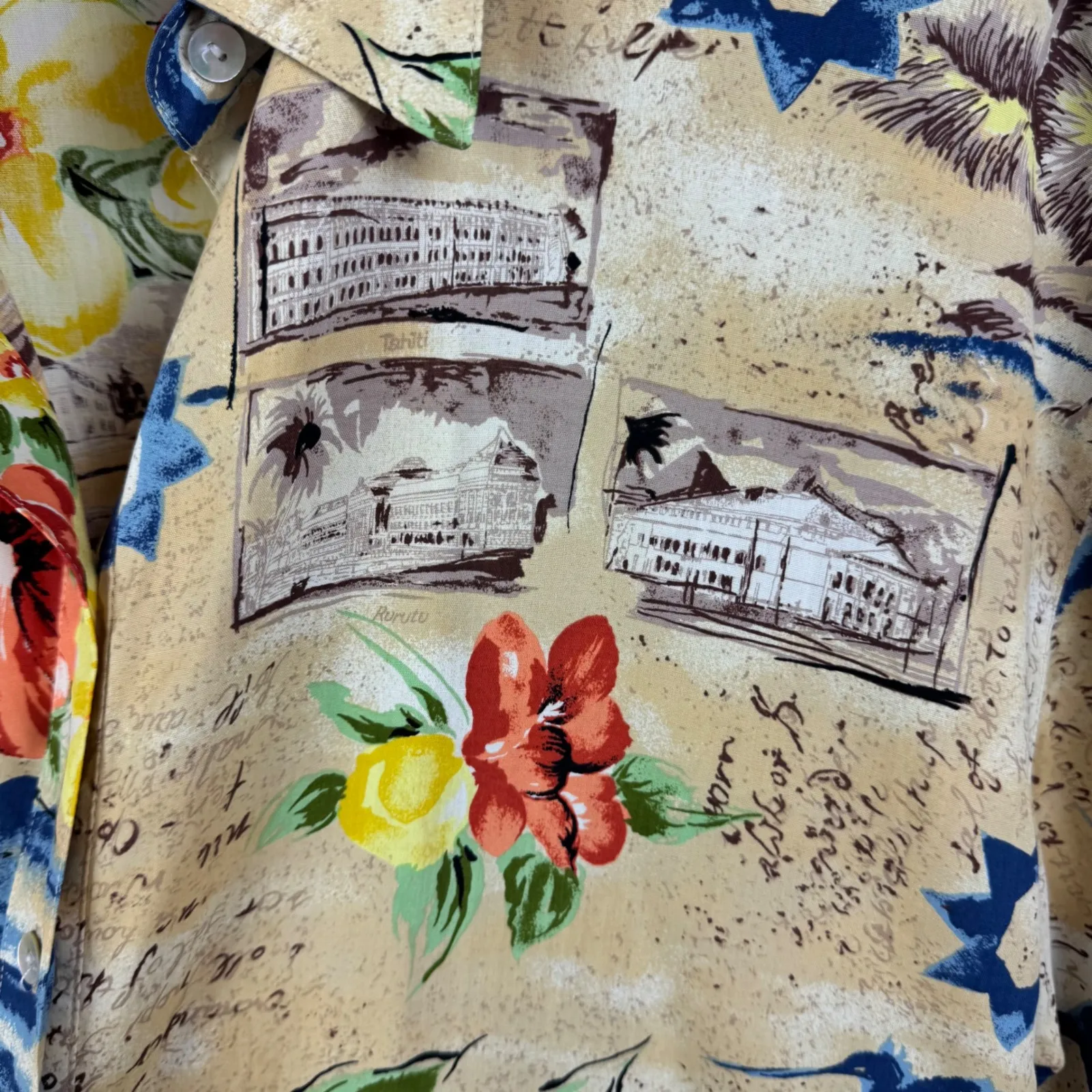 Alexander Campbell Vintage Hawaiian Shirt Size 16 Floral Button Up Aloha‎ Island Tan - Image 2