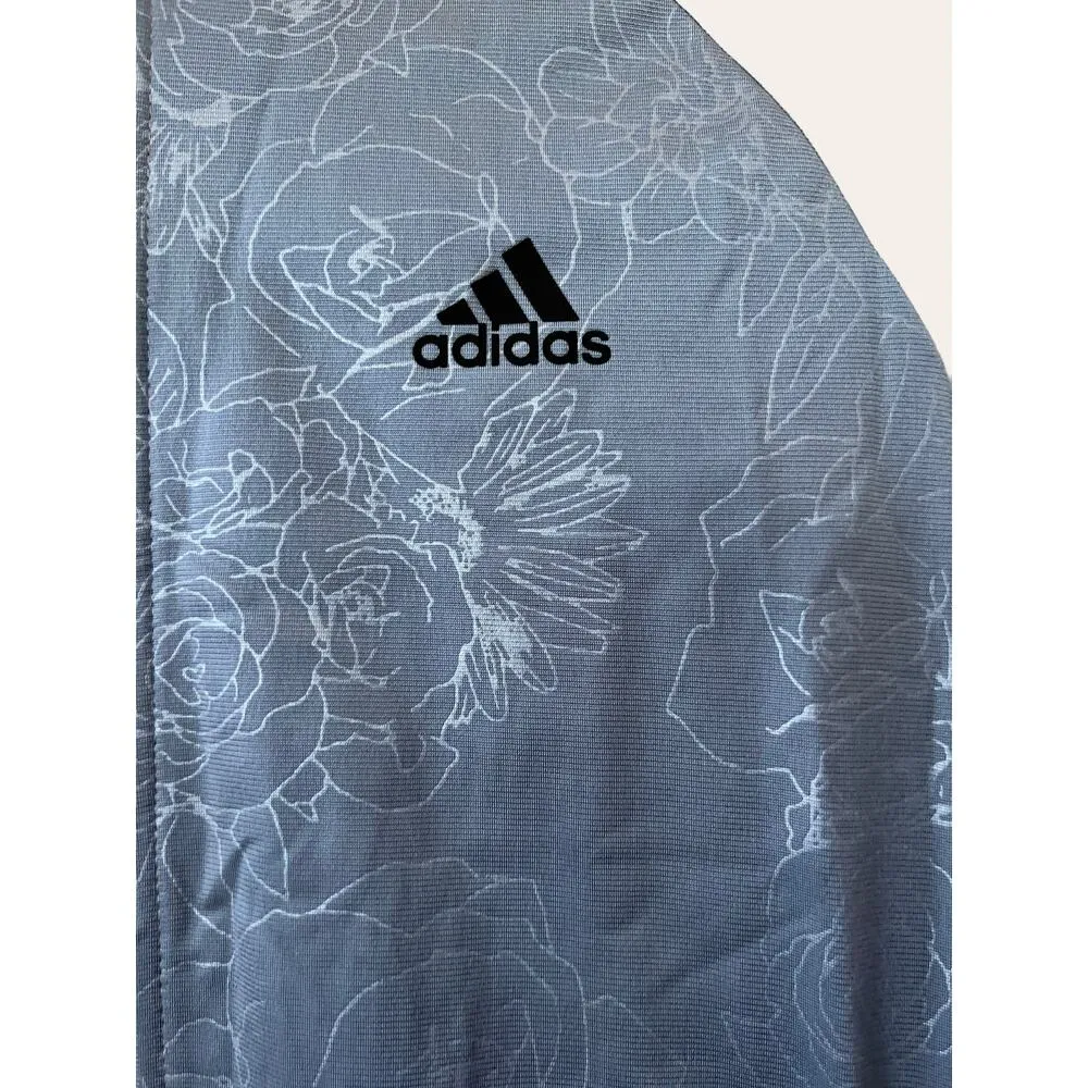 Adidas Floral Embossed Blue Zip Up Striped Sleeve Athletic Track Jacket Size S - Image 3