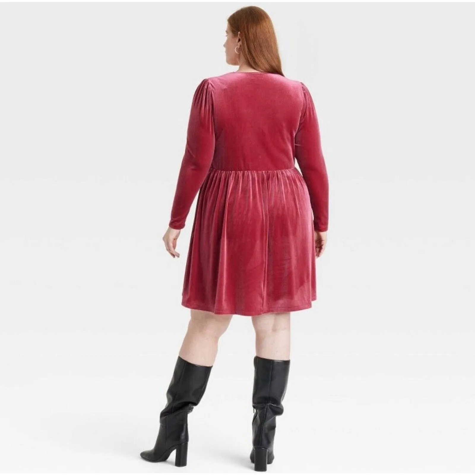 Ava & Viv Women's Long Sleeve Rosette Midi A-Line Dress -Cherry Red 3X NWT - Image 2