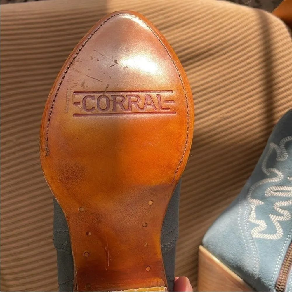 CORRAL Blue Suede Leathr Embroidered Western/Cowboy Pointed Toe Boots Size 7 NIB - Image 6