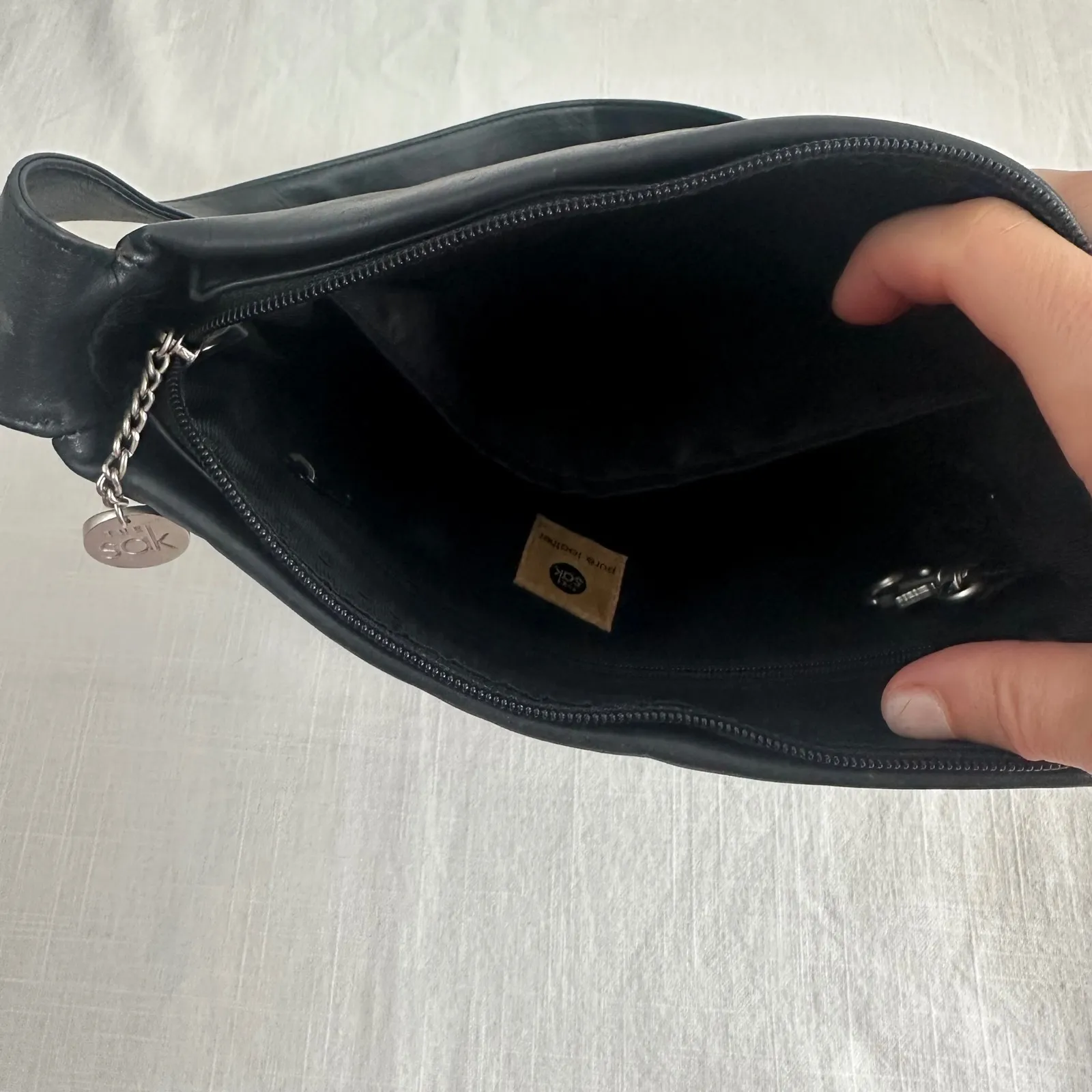 Vintage The Sak Leather Bag Early 1990s Black Soft Pebbled Leather Hamdbag 90s - Image 10