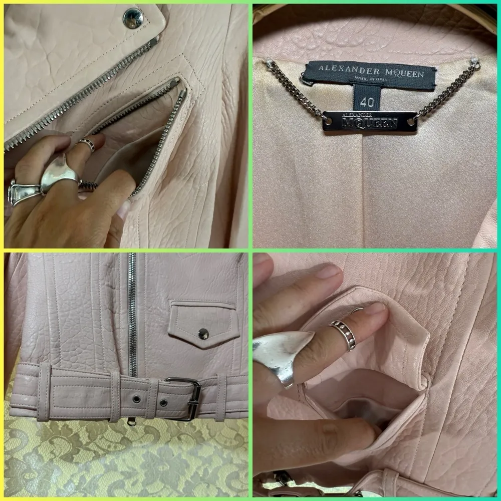 Alexander McQueen Blush Pink Leather Moto Jacket XS - Image 3