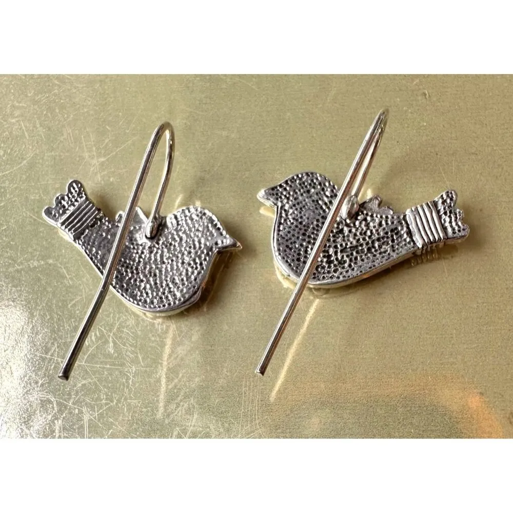 Folk Art Dove Earrings Silver Color Bird New Hammered Helping Hand Heart… - Image 12