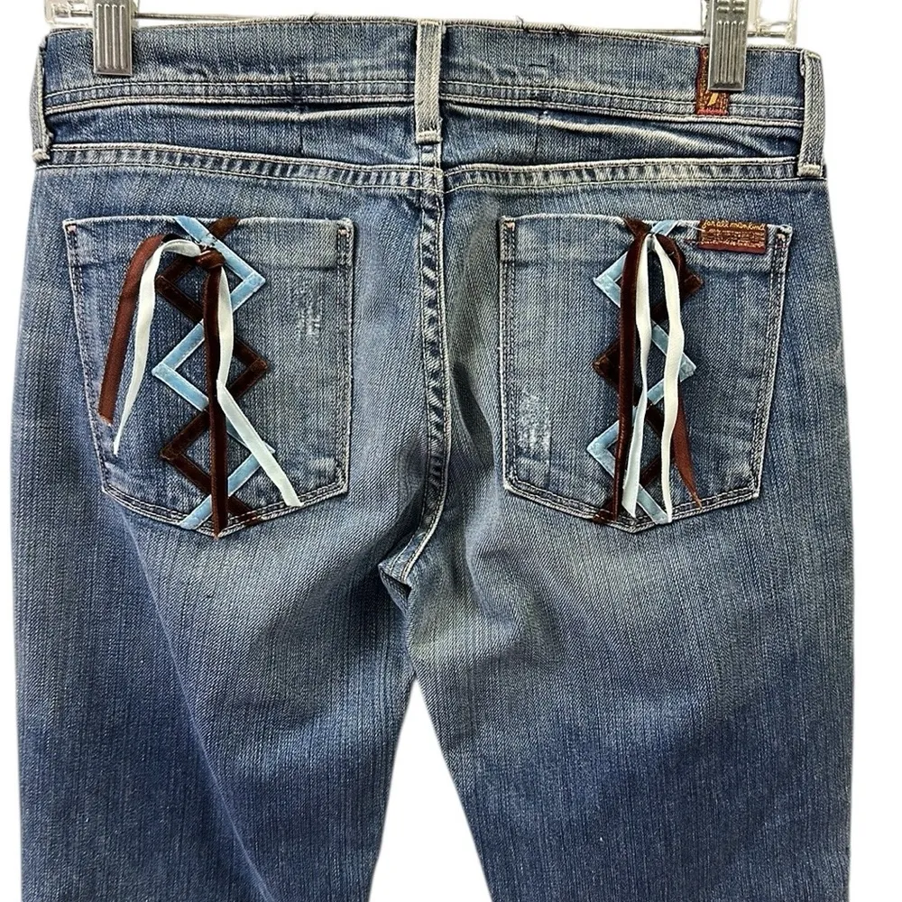 7 for all Mankind Justine Bootcut with Laced Ribbon Accent Pockets Blue Jeans 27 - Image 5