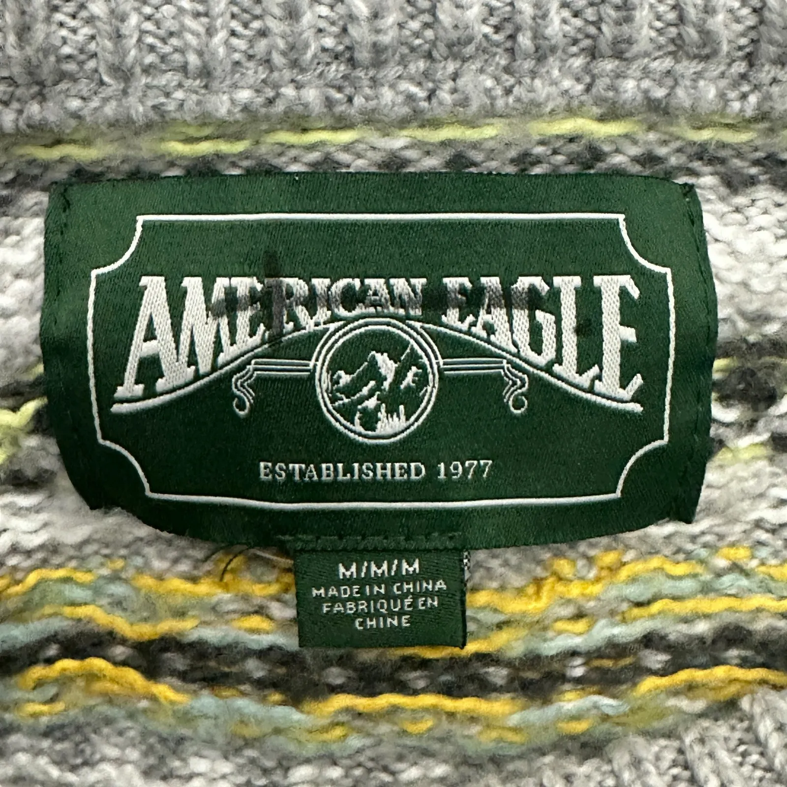 American Eagle Fair Isle Knit Sweater Size M Gray Multicolor Nordic Grandmacore Size M - Image 6