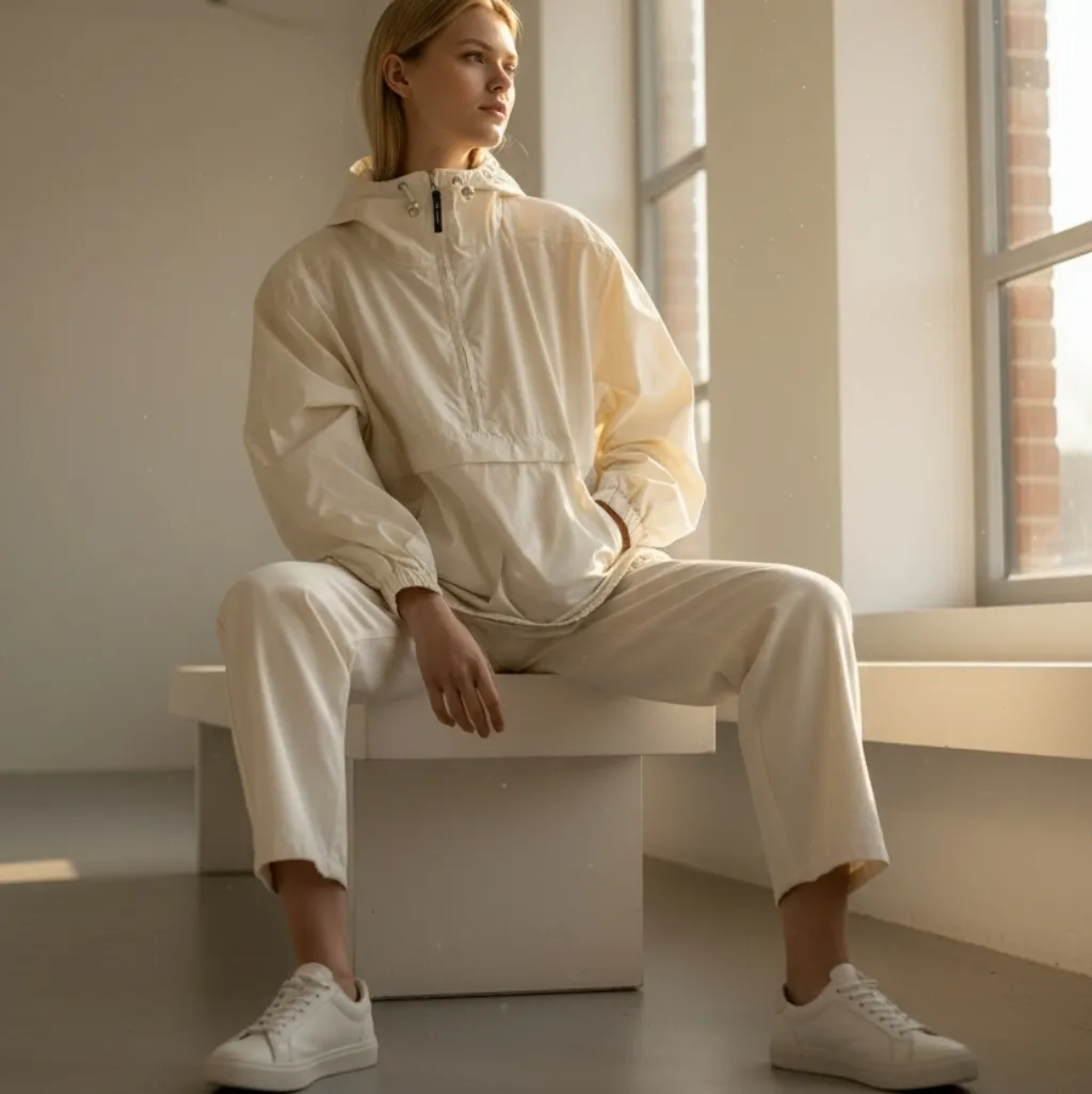 Nils Skiwear Ivory Hooded Anorak Jacket Size 6 Lightweight Windbreaker Casual White - Image 5