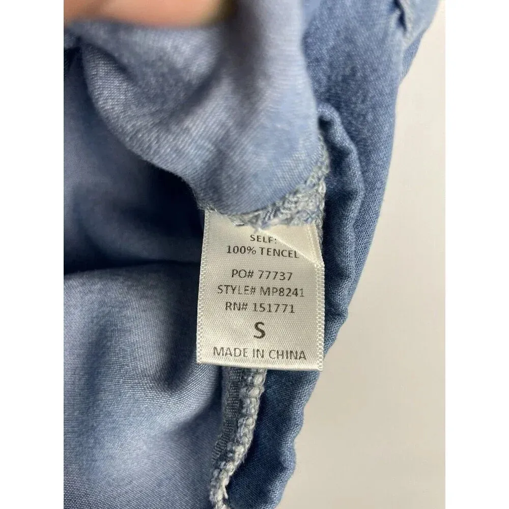 Le Lis Blue Chambray 100% Tencel Strapless Cargo Romper Size S‎ - Image 7