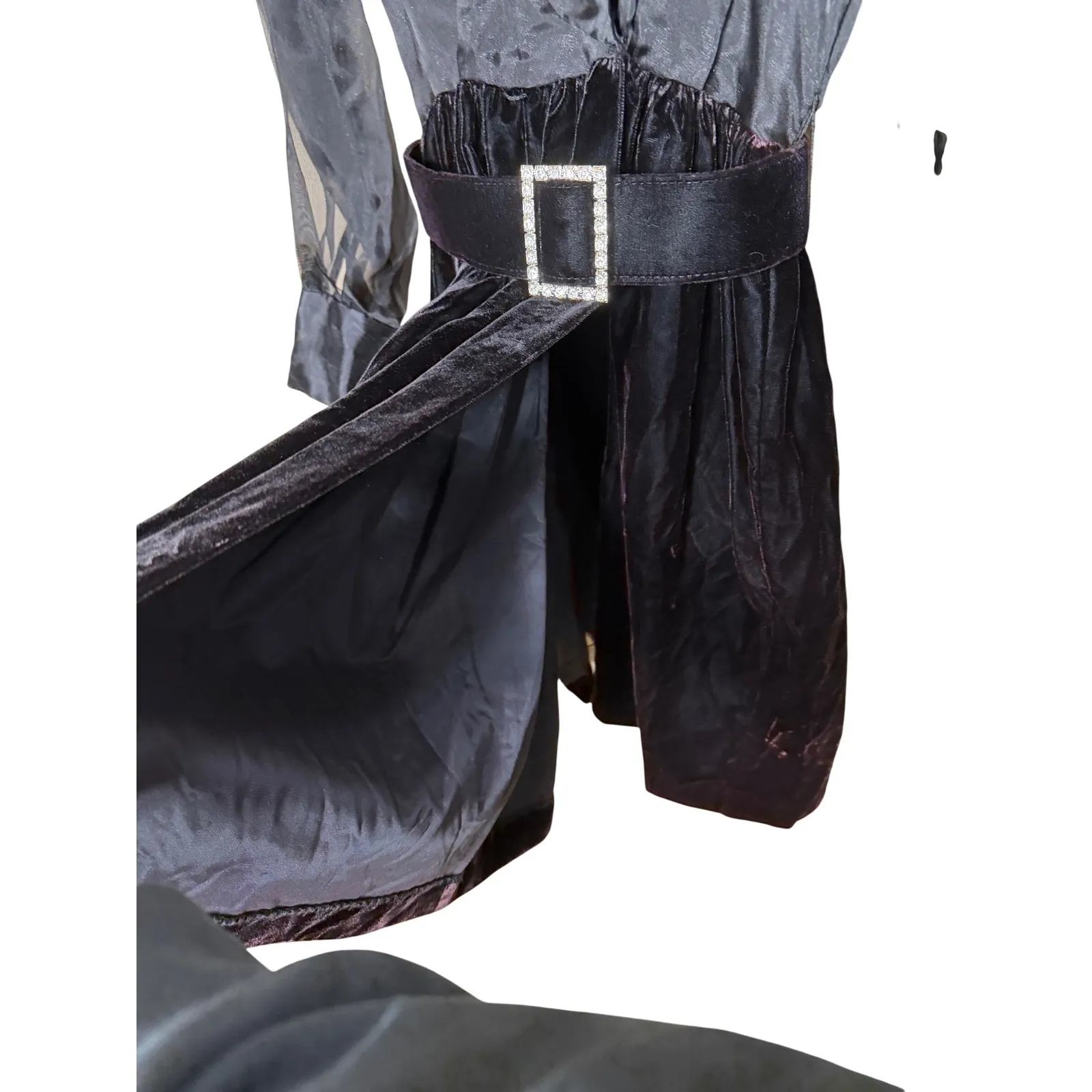 Lisa Michaels Black Velvet Bow Dress Rhinestone Buckle Size 4 - Image 5