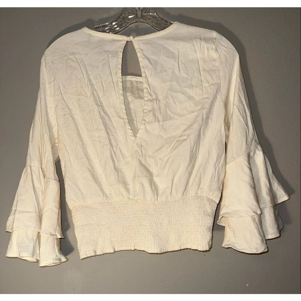 Lulu’s cream twist front flare half sleeve crop top Medium #721 - Image 6