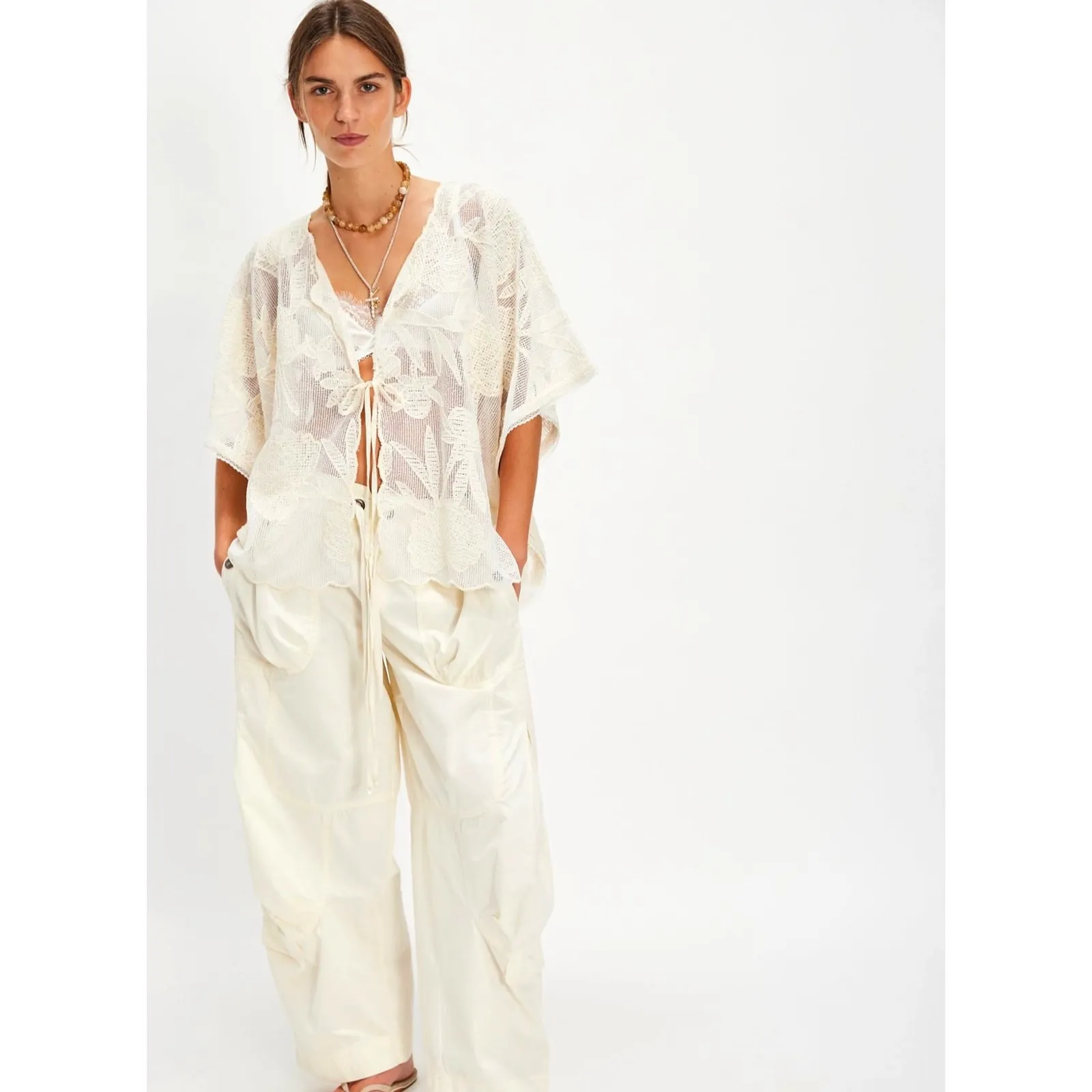 Free People Willow Front Tie Cape Ivory One Size - Image 6