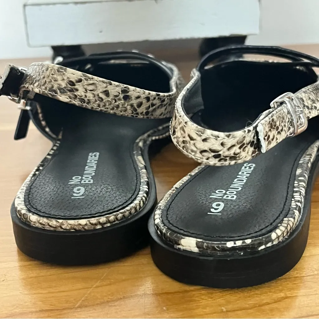 No Boundaries Women's Size 9 Faux Leather Strappy Moto Flats Snakeskin Slingback - Image 4