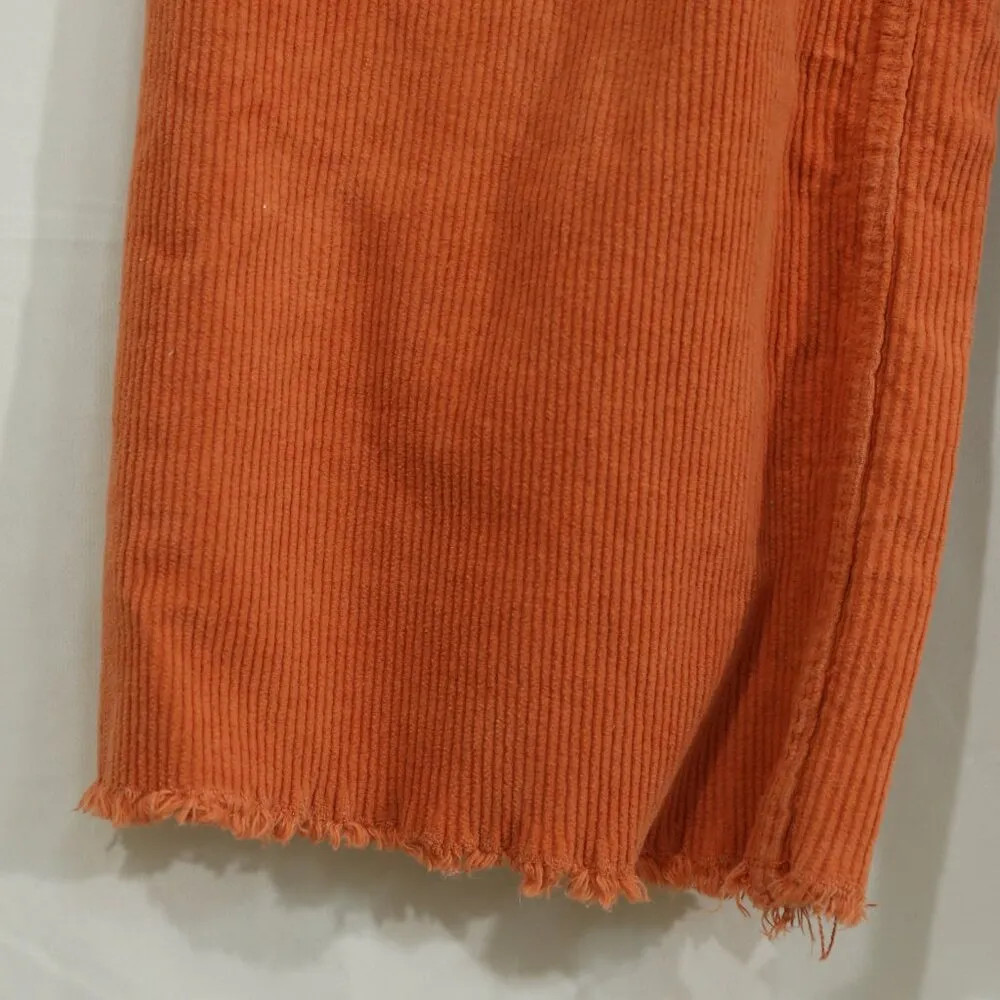 Billabong Women’s Corduroy Wide Leg Pants Orange Rust Cropped Raw Hem Size M - Image 5