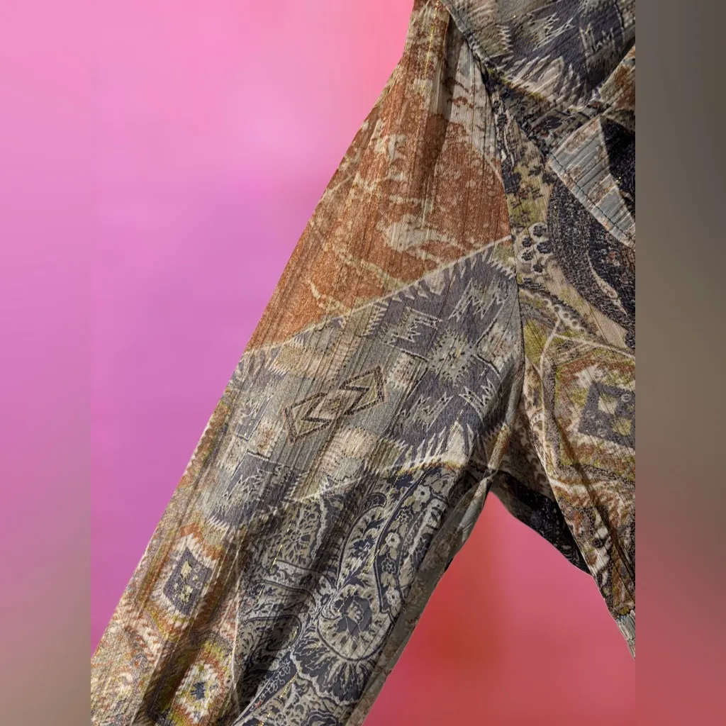 Zara Navy & Orange Paisley Ruffled V-Neck Mini Dress w/ Peasant Sleeves - Small - Image 6