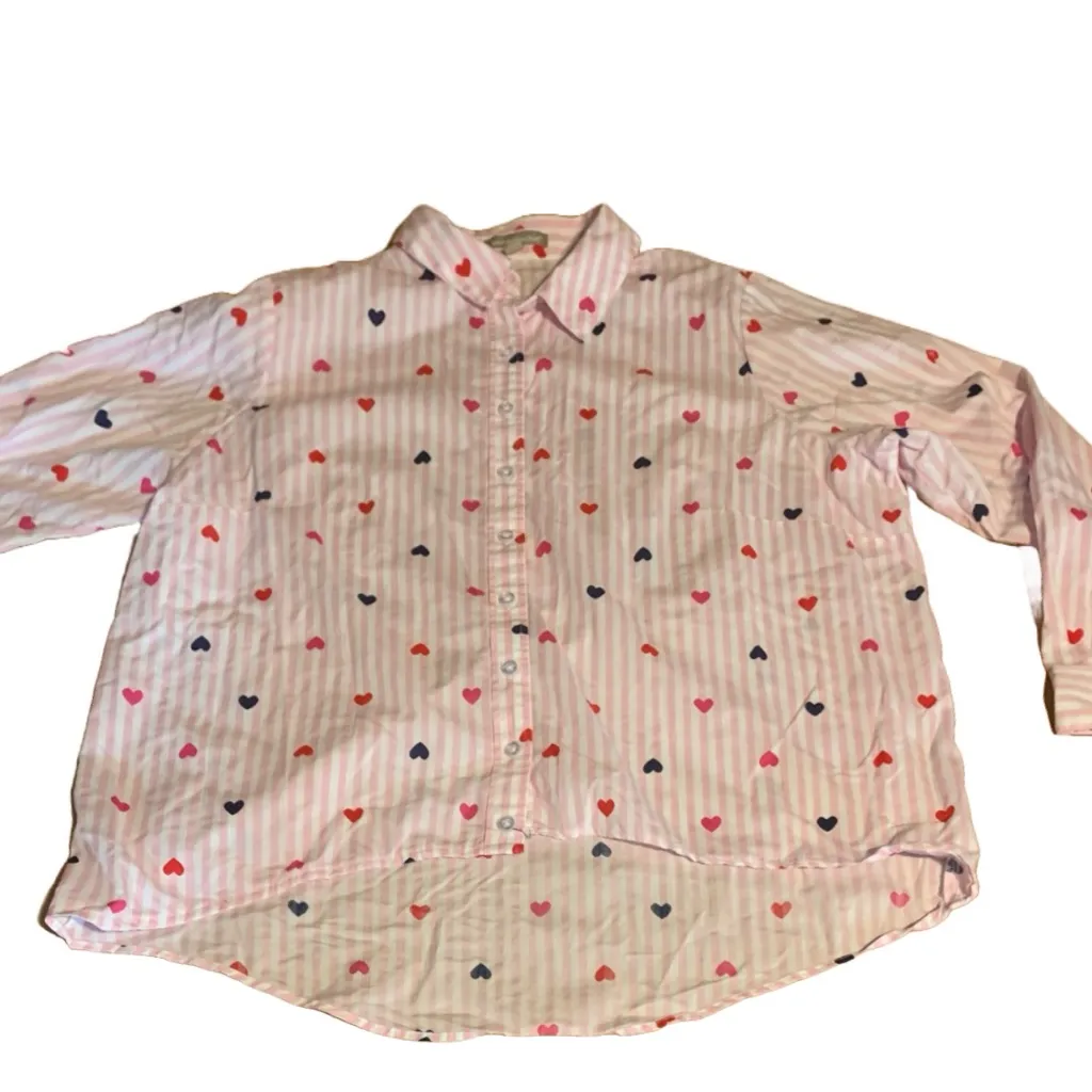 WOMAN WITHIN PINK STRIPED & HEART PRINT COTTON BLEND BUTTON DOWN SHIRT (18/20) - Image 6