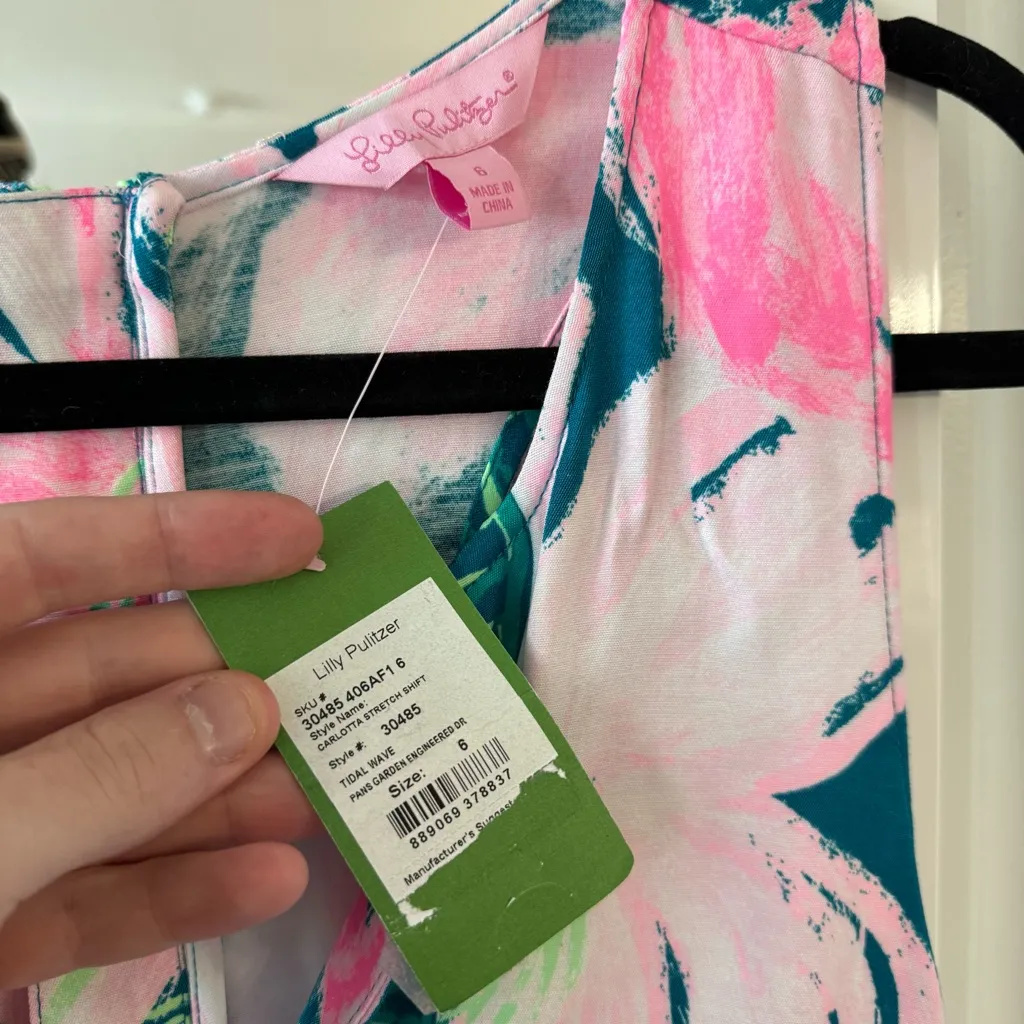 New Lilly Pulitzer Carlotta Stretch Shift Tidal Wave Pans Garden Short Dress - Image 4