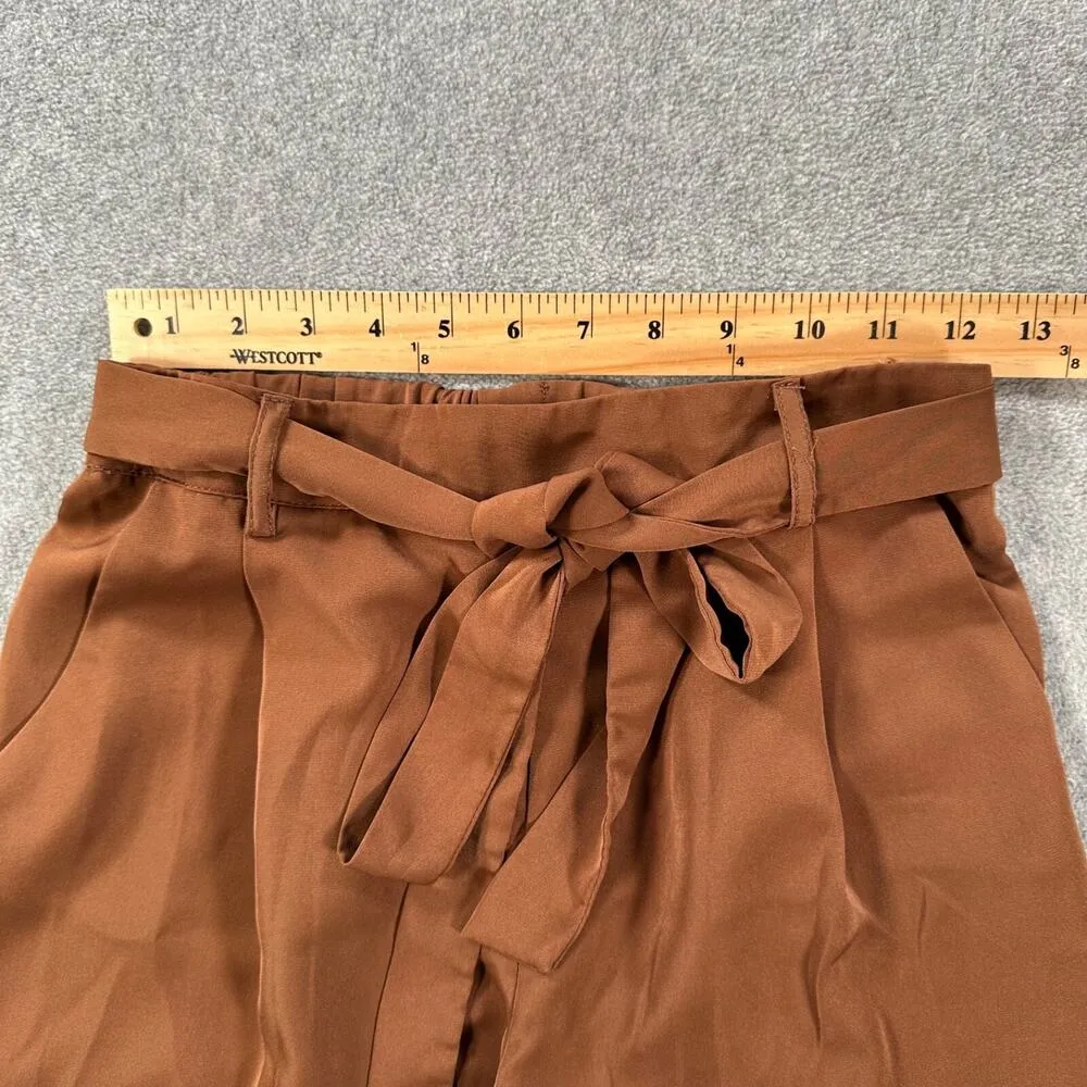 Blue Rain High Rise Shorts Women's Small Brown Elastic Waist Tie Belted - Image 5
