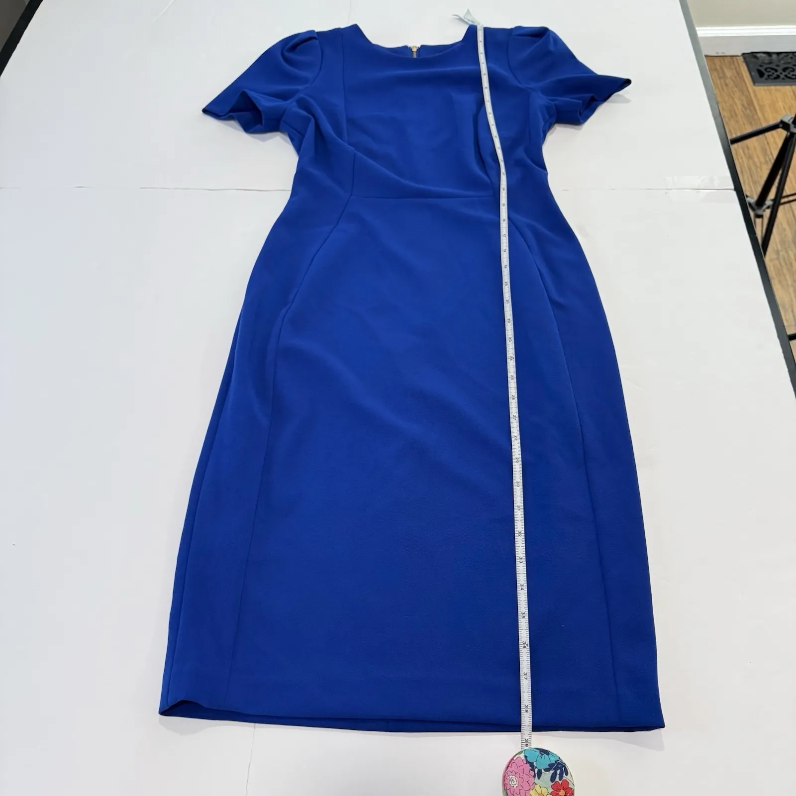 Calvin Klein Royal Blue Puff Sleeve Stretch Crepe Sheath‎ Dress Size 2 - Image 10