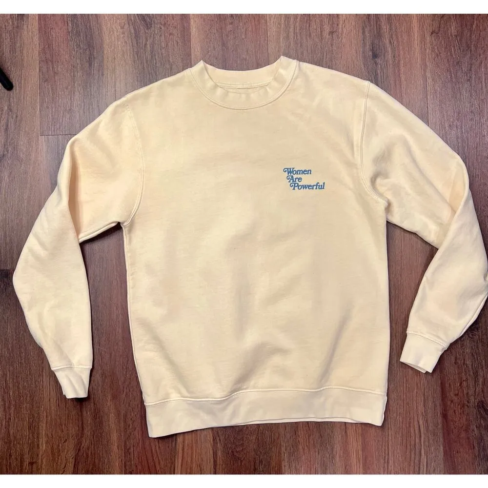 ONEDNA PacSun Women are Powerful Sweatshirt Beige Cotton Crewneck Size Small - Image 3