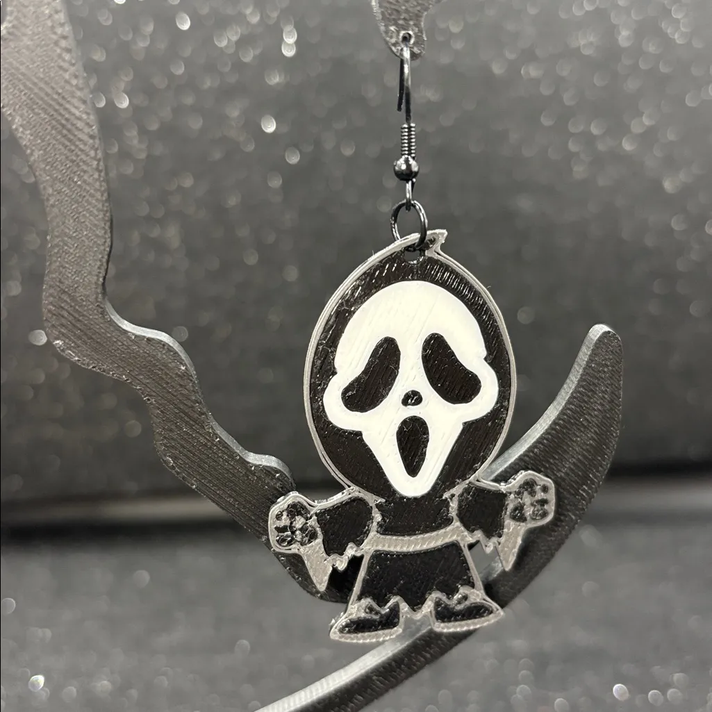 Ghost Face Dangle Earrings – Horror Halloween‎ Style Black - Image 2