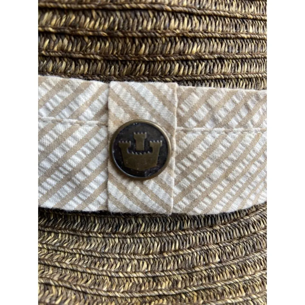 Goorin Bros Low Straw Porkpie Hat Floppy Round Top Woven Striped Button Detail S - Image 4