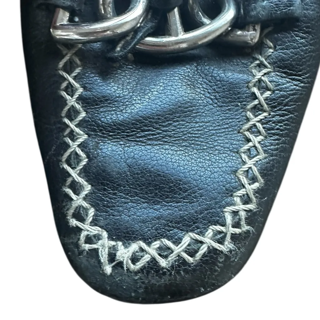 PRADA Black Leather Chain Link Loafer Moccasin Flats (35) - Image 13