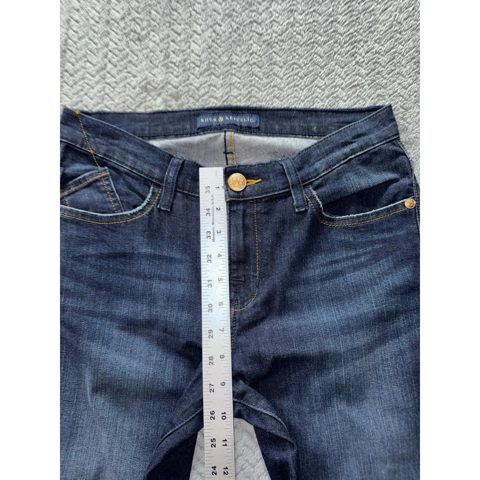 Rock Republic Kasandra Bootcut Jeans Dark Wash Gold Stitching Denim Size 10‎ - Image 8