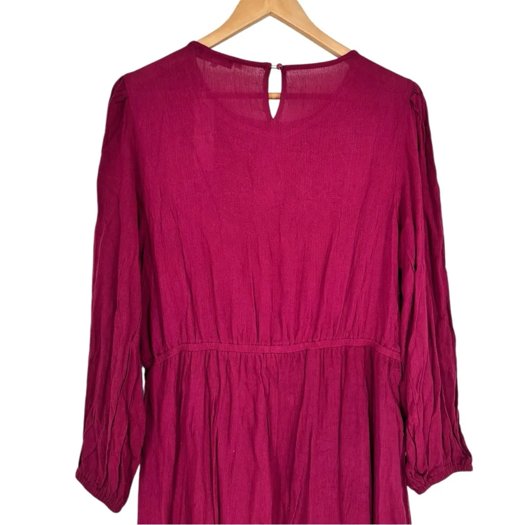 Angela Plus Plum Embroidered Midi Dress size 1X Long Sleeve Ruffle Hem NWT Red - Image 8